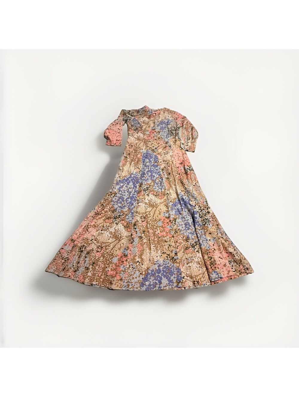 Vintage Berkshire B Tween Blue Pink, Brown Floral Long Sleeve Maxi Dress Sz 14B